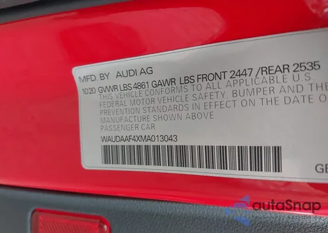 2021 Audi A4 Premium 45 Tfsi S Line Quattro S Tronic из США, поврежденный, VIN WAUDAAF4XMA013043